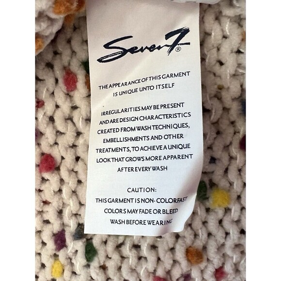 SEVEN 7 FOR ALL MANKIND Pullover Sweater Size Medium Cream Confetti Chunky Knit - Picture 11 of 13